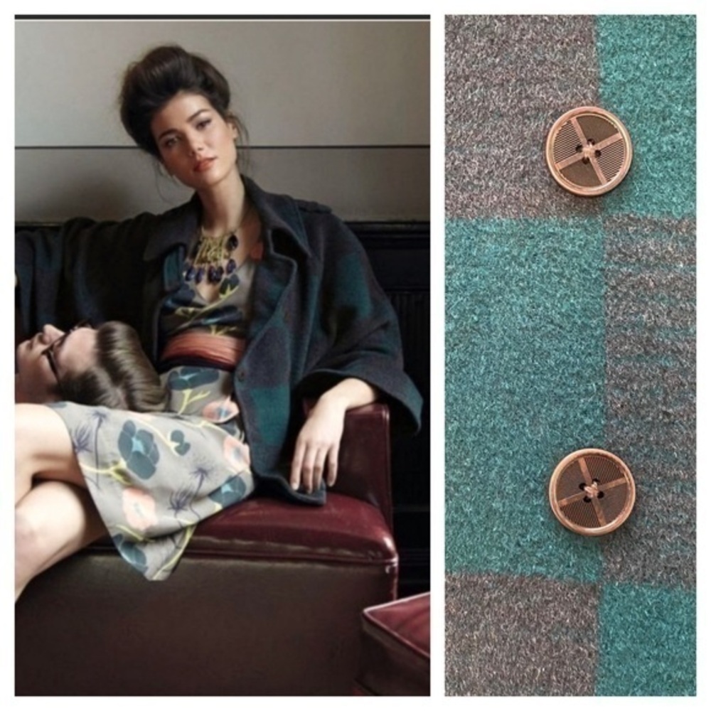 Anthropologie Cartonnier Green Buffalo Check Wool Blend Cape Coat Small